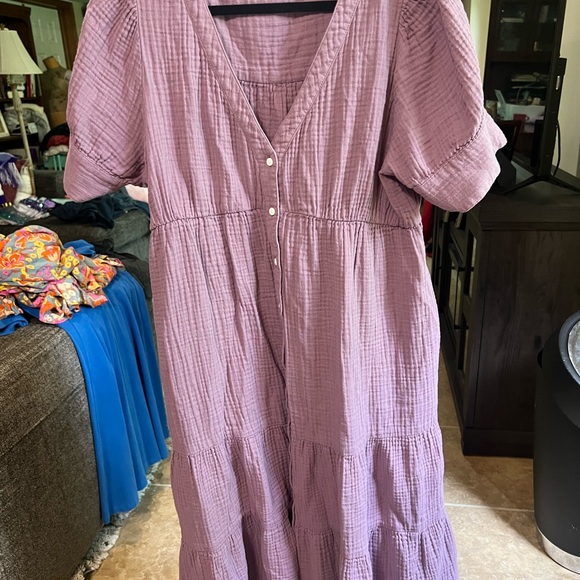 Madewell Dresses & Skirts - Madewell Mauve Tiered Button-Front Maxi Dress